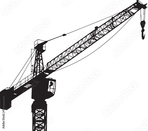 Black silhouette of a construction crane hook