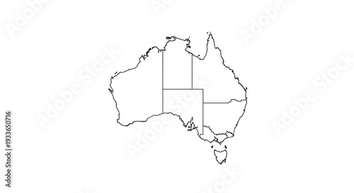 Simple geographical black outline map of Australia showing all internal state and territory borders on a plain white background space.