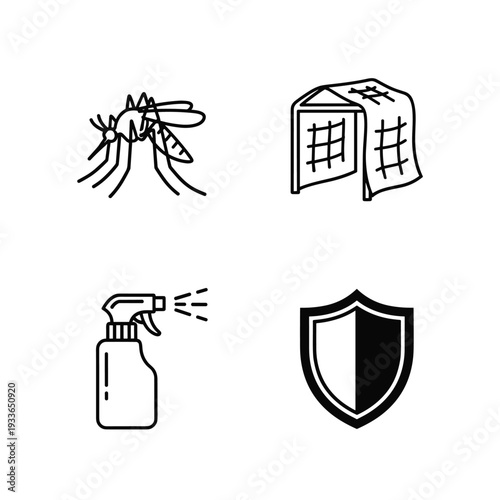 Set of Icons Representing Mosquito Control and Protection Methods.