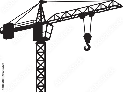 Black silhouette of a construction crane hook
