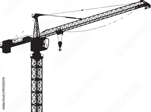 Black silhouette of a construction crane tower crane