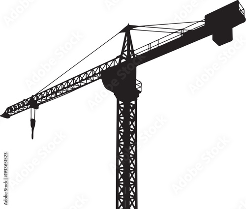 Black silhouette of a construction crane tower crane