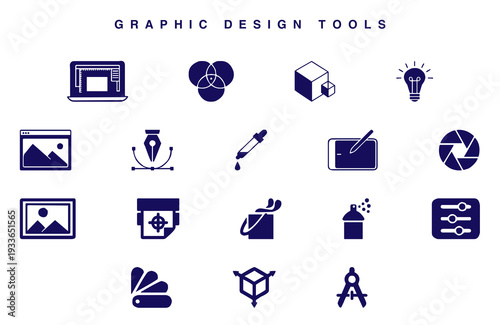 Set of graphic design tool icon with transparent background
