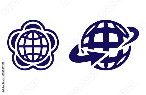Collection of globe icons in various styles on transparent background