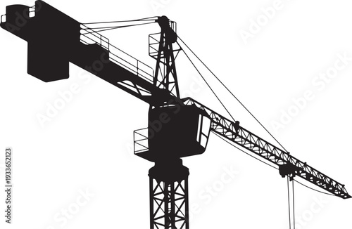 Black silhouette of a construction crane tower crane