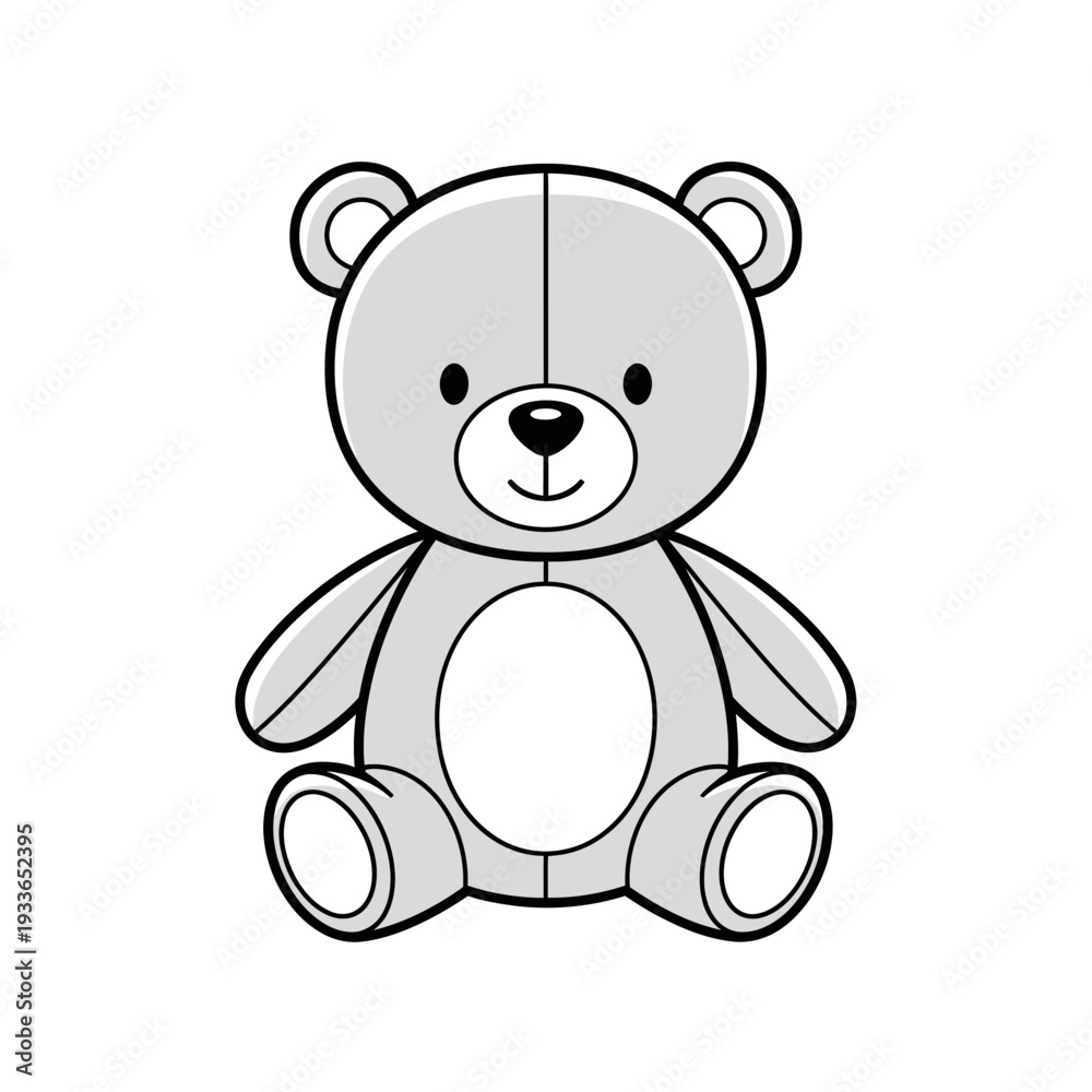 Fototapeta premium Cute Cartoon Teddy Bear Sitting Down Isolated on White Background.