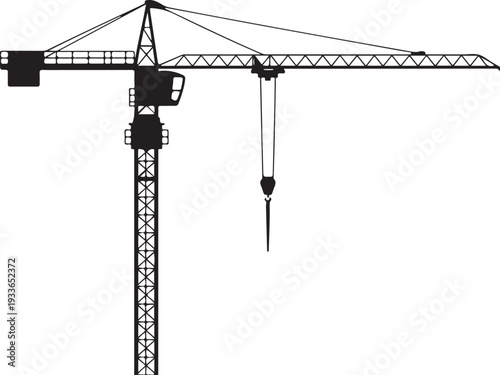 Black silhouette of a construction crane white background