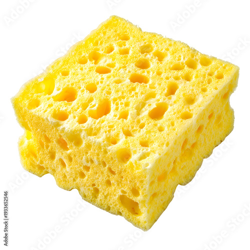 Yellow sponge with transparent background for cleaning tasks