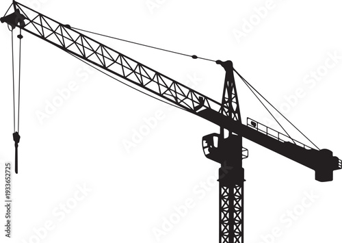 Black silhouette of a construction crane white background