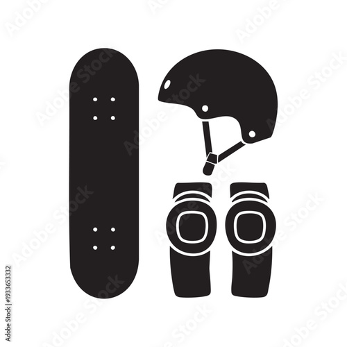 Skateboarding gear set with skateboard helmet and pads