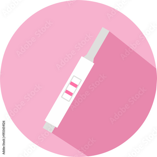 Pregnancy test kid icon with twi r3d kines positive result in pink color background.