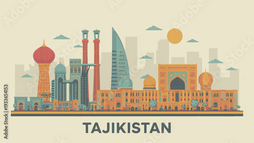 Vibrant cityscape of tajikistan with modern and traditional architecture under sunny sky