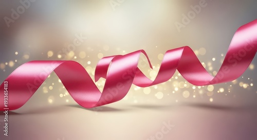 Wavy satin ribbon flows horizontally across a background illuminated with soft golden bokeh lights