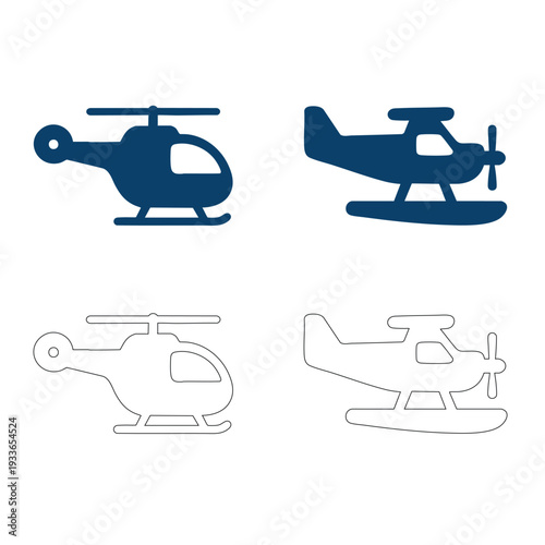 Aircraft set with helicopter and small propeller plane 