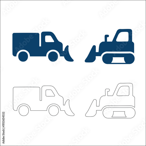 Heavy machinery set with snow plow and bulldozer