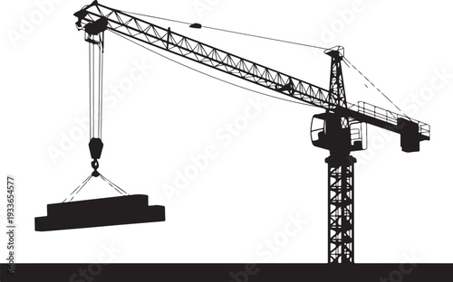 Black silhouette of construction crane with block tower crane