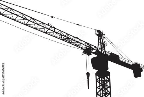 Black silhouette of construction crane white background