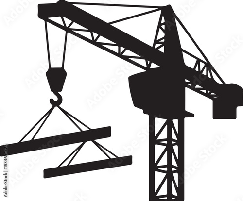 Black silhouette of construction crane with two beams