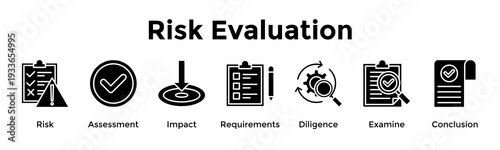 Risk Evaluation Banner Web Icon Vector Illustration Concept For Risk, Assessment, Impact, Requirements, Diligence, Examine, Conclusion