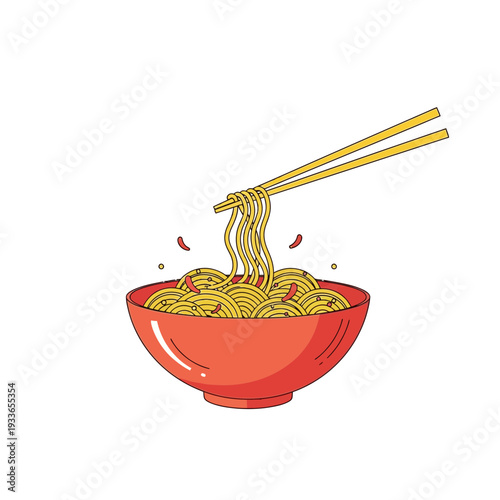 Bowl of Noodles Lifted with Chopsticks