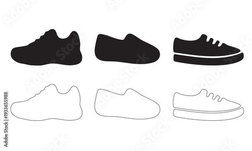 Men's Casual and Athletic Shoe Illustration Set - Sneaker and Slip-on Silhouettes