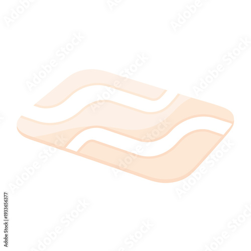 Beige shower mat with wavy pattern isolated on white background, showcasing modern design and minimalist style
