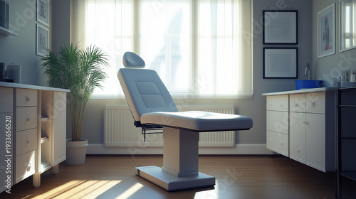 Modern medical examination chair in bright clinic interior