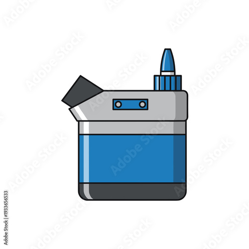 Blue and gray glue pot with nozzle, isolated on white background, featuring a modern and compact design with clean lines and detailed illustration