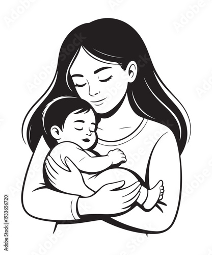 Mother Holding Sleeping Baby in Arms
