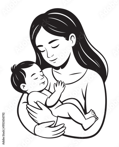Mother Holding Sleeping Baby in Arms