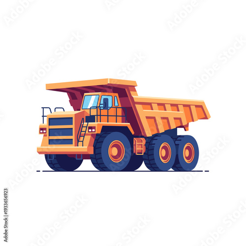 Industrial Haul Truck Orange Mining Vehicle Flat Design Illustration