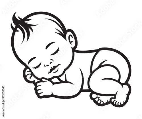 Sleeping Baby Crawling on White Background
