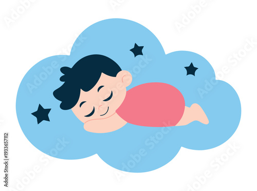 Sleeping Child on Cloud with Stars