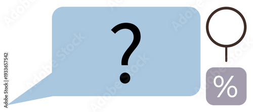 Gender identity, statistics, social surveys, demographic studies, data analysis, equality concepts. A speech bubble with a question mark, gender symbol and percentage icon. Gender identity