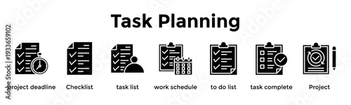 Task Planning Banner Web Icon Vector Illustration Concept For Project Deadline, Checklist, Task List, Work Schedule, To Do List, Task Complete, Project