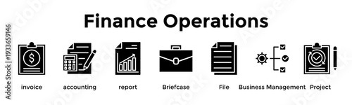 Finance Operations Banner Web Icon Vector Illustration Concept For Invoice, Accounting, Report, Briefcase, File, Business Management, Project