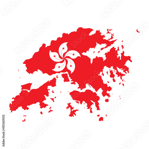 Hong Kong map silhouette with flag isolated on white background