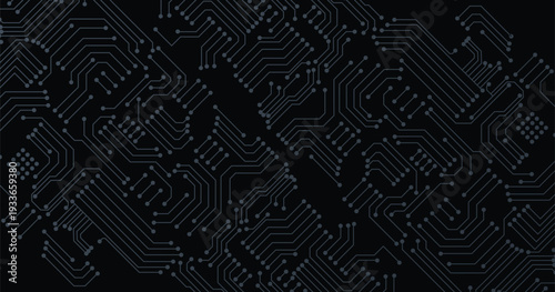 Abstract digital circuit board on an electric black technological background. Circuit board with connected lines and dots on an abstract digital motherboard. 