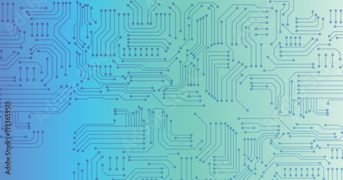 Abstract digital circuit board on an electric blue technological background. Circuit board with connected lines and dots on an abstract digital motherboard. 