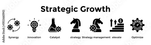 Strategic Growth Banner Web Icon Vector Illustration Concept For Synergy, Innovation, Catalyst, Strategy, Strategy Management, Elevate, Optimize