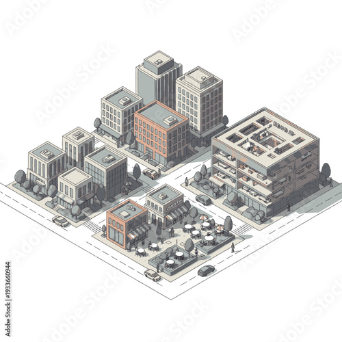 Isometric Cityscape with Buildings and Streets.