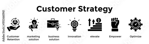 Customer Strategy Banner Web Icon Vector Illustration Concept For Customer Retention, Marketing Solution, Business Solution, Innovation, Elevate, Empower, Optimize