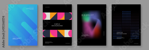 A comprehensive collection of abstract geometric posters featuring minimalist designs with vibrant gradients and modern shapes for professional branding projects