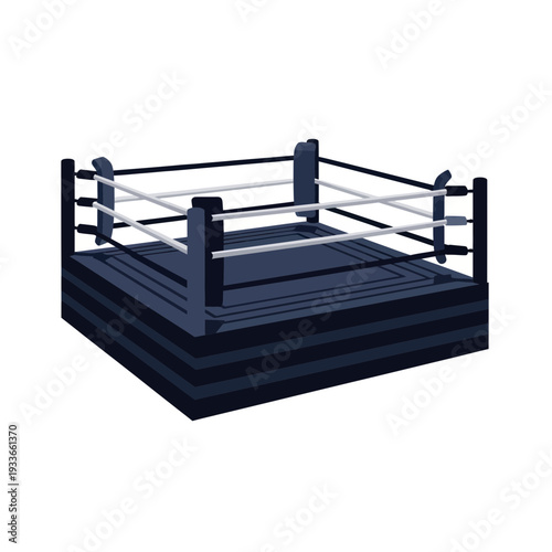 Empty Wrestling Ring with Ropes and Posts on White Background