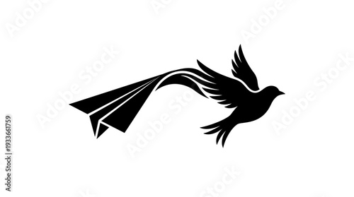 Symbolic transformation of a black paper airplane into a bird in flight, representing freedom, creativity, and the journey of imagination against a white background.
