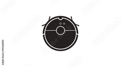 Top view silhouette of a black robotic vacuum cleaner, a smart home device for automated floor cleaning, representing modern technology and household convenience.