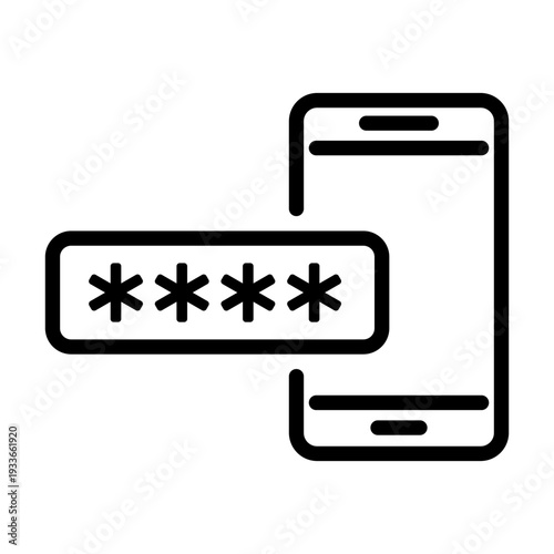 Line icon of a phone with a password field for bank transfers