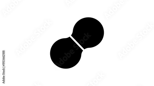 Minimalist black silhouette icon depicting two connected cells or molecules, representing biology, science, or the fundamental building blocks of life.