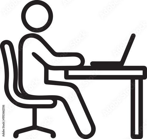 Minimalist Person Working on Laptop – Desk Work Line Icon