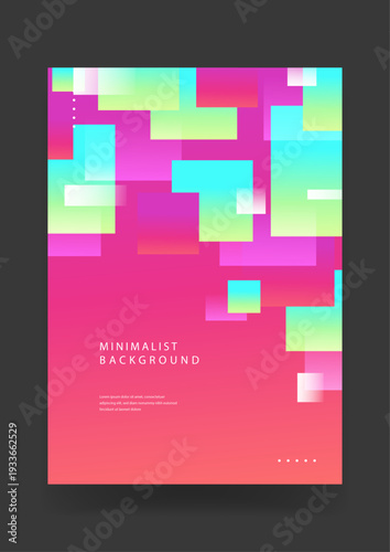 Creative vibrant pink backdrop decorated with floating colorful squares and pixelated geometric elements for modern digital art